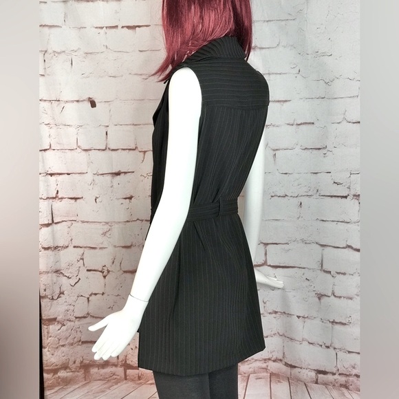 MAX STUDIO Pinstripe belted Twill Drape Vest Dress NWT Black & Grey XS Runs big - Picture 13 of 15